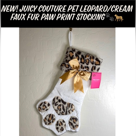 🎉HP🎉New Juicy Couture Pet Leopard/Cream Faux Fur Paw Print Holiday Stocking🐾 - Picture 10 of 10